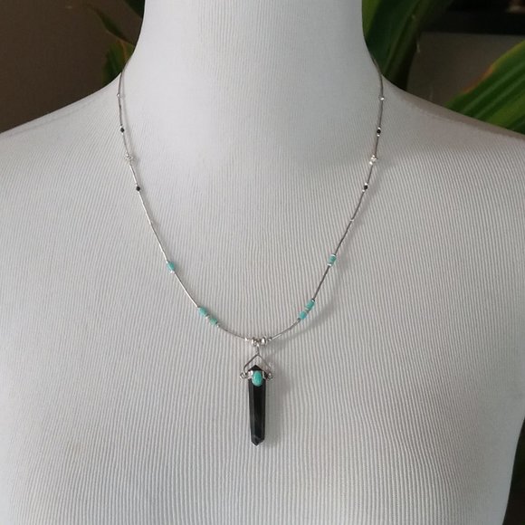Liquid Sterling Silver Black Obsidian ~ Turquoise Ensemble - Picture 4 of 13